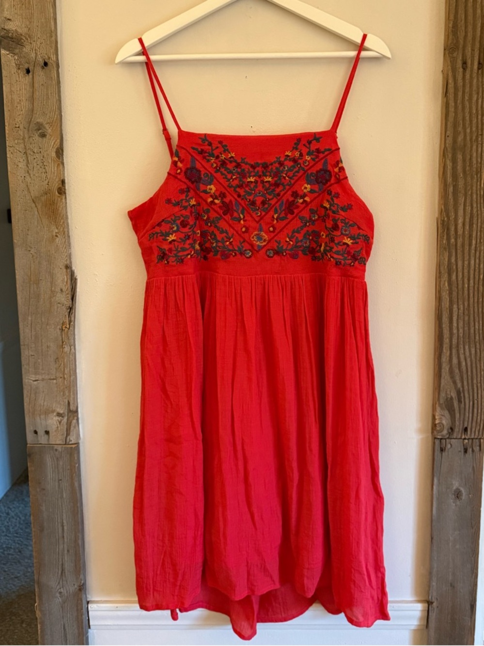 Red Embroidered Spaghetti Strap Sundress